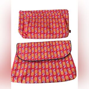 Enchante Accessories 2 Pc Travel Pouch Set Pineapple Print Cosmetic Bag & Clutch